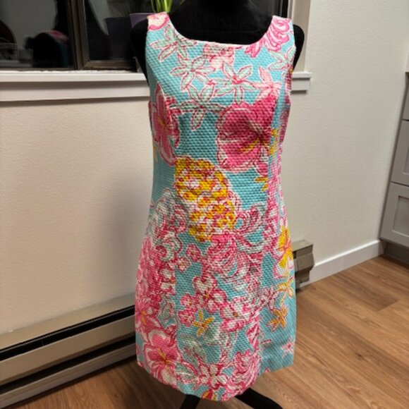 Lilly Pulitzer Dresses & Skirts - Lilly Pulitzer NWOT Sleeveless Shift Pink Aqua Hawaiian Print Lined Dress Size 4